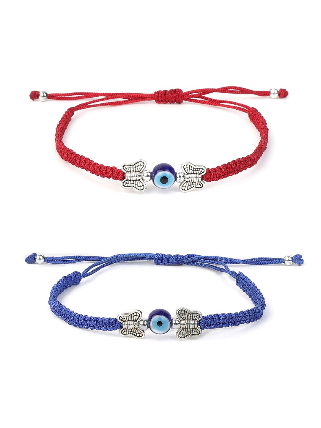 

EL REGALO Unisex Set Of 2 Evil Eye Wraparound Bracelets, Blue