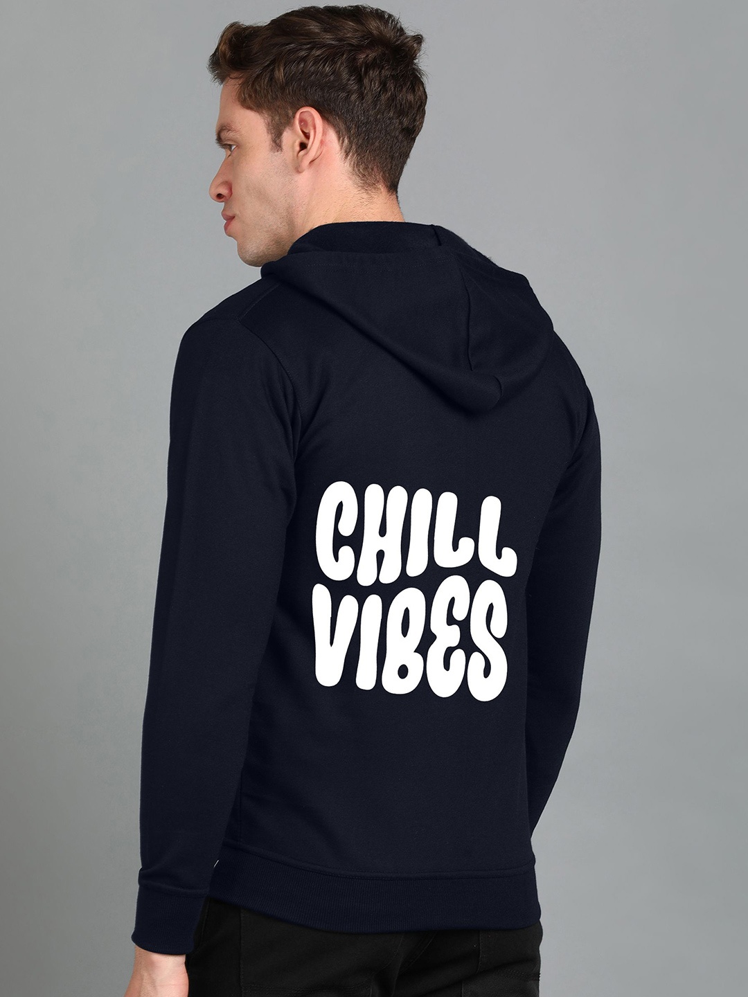 

FALTU.CO Men Printed Hooded Pure Cotton Sweatshirt, Navy blue