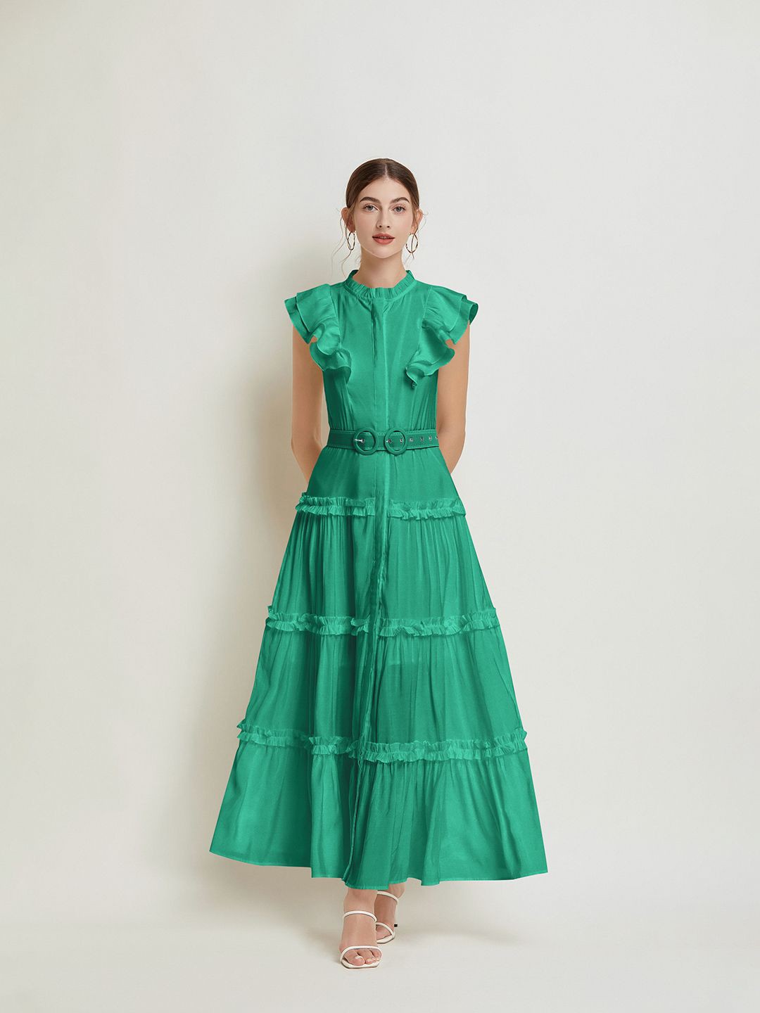

JC Collection Women Round Neck Flutter Sleeves Maxi Dress, Green