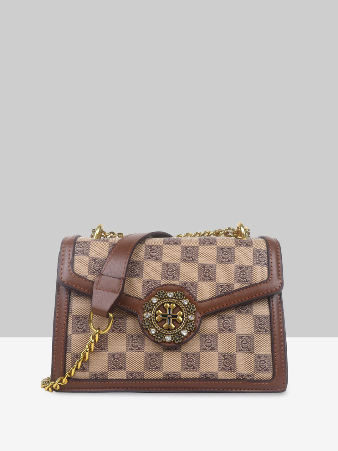 

Filauri Women Brown Embellished PU Structured Sling Bag