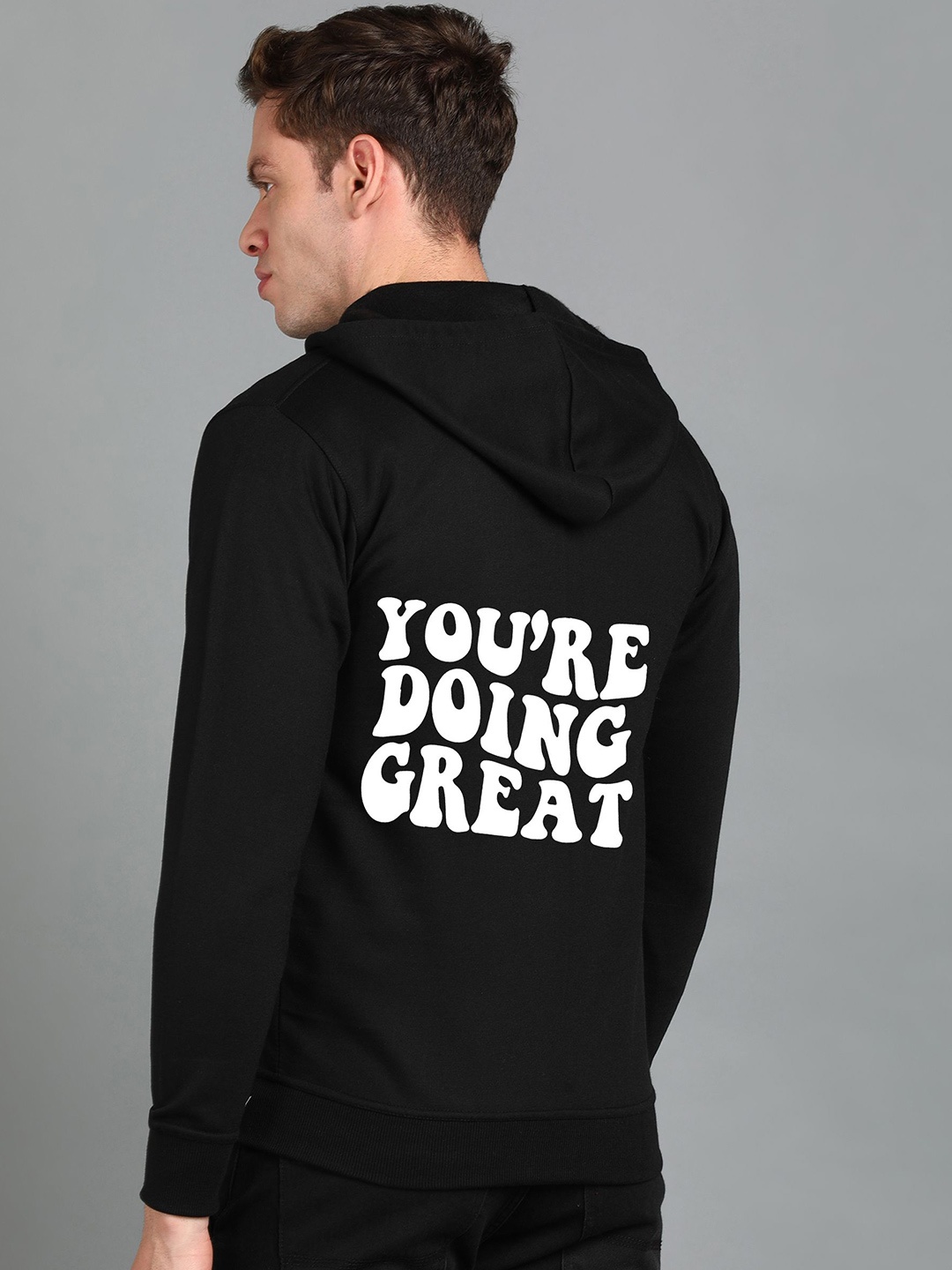 

FALTU.CO Men Printed Hooded Sweatshirt, Black