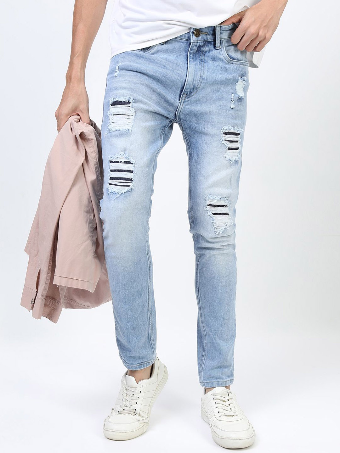 

HIGHLANDER Men Skinny Fit Highly Distressed Heavy Fade Stretchable Jeans, Blue