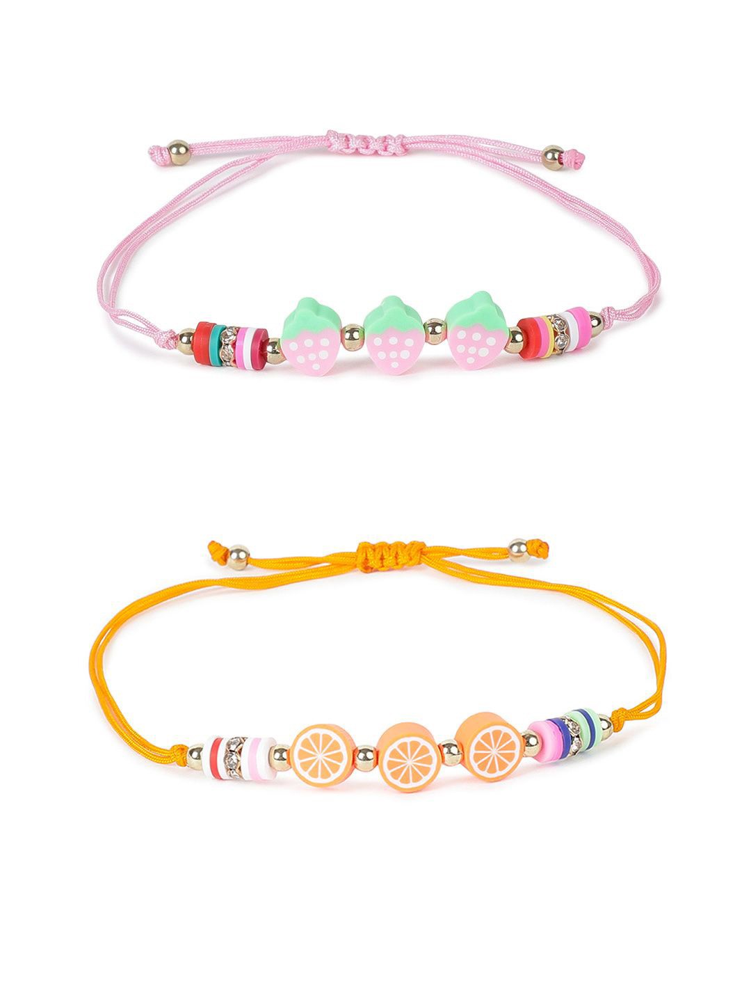 

EL REGALO Kids Set Of 2 Beaded Wraparound Bracelets, Pink