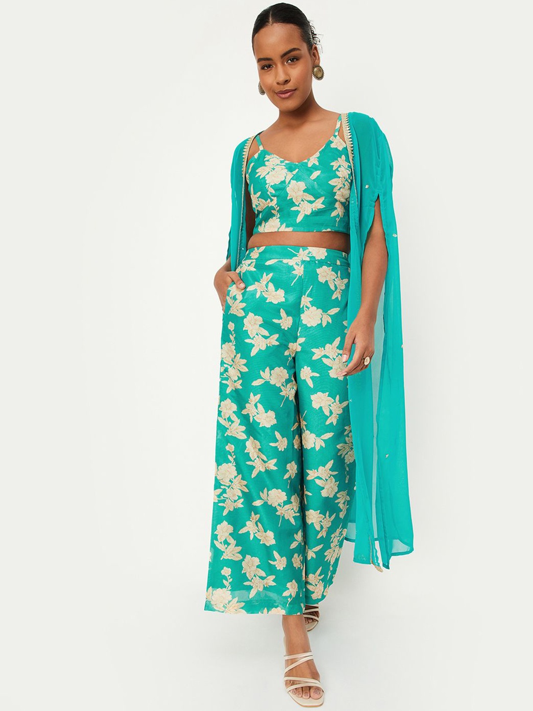 

Max x Kalki Women Printed Co-Ord Set, Turquoise blue