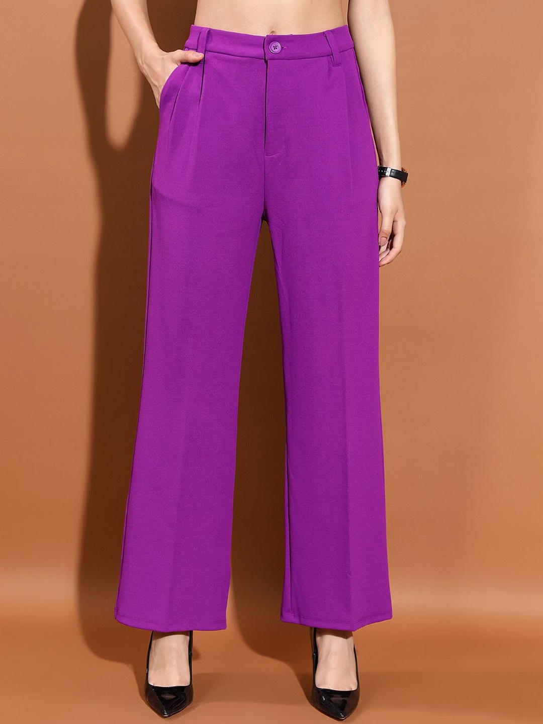 

Tokyo Talkies Women Straight Fit Pleated Trousers, Purple