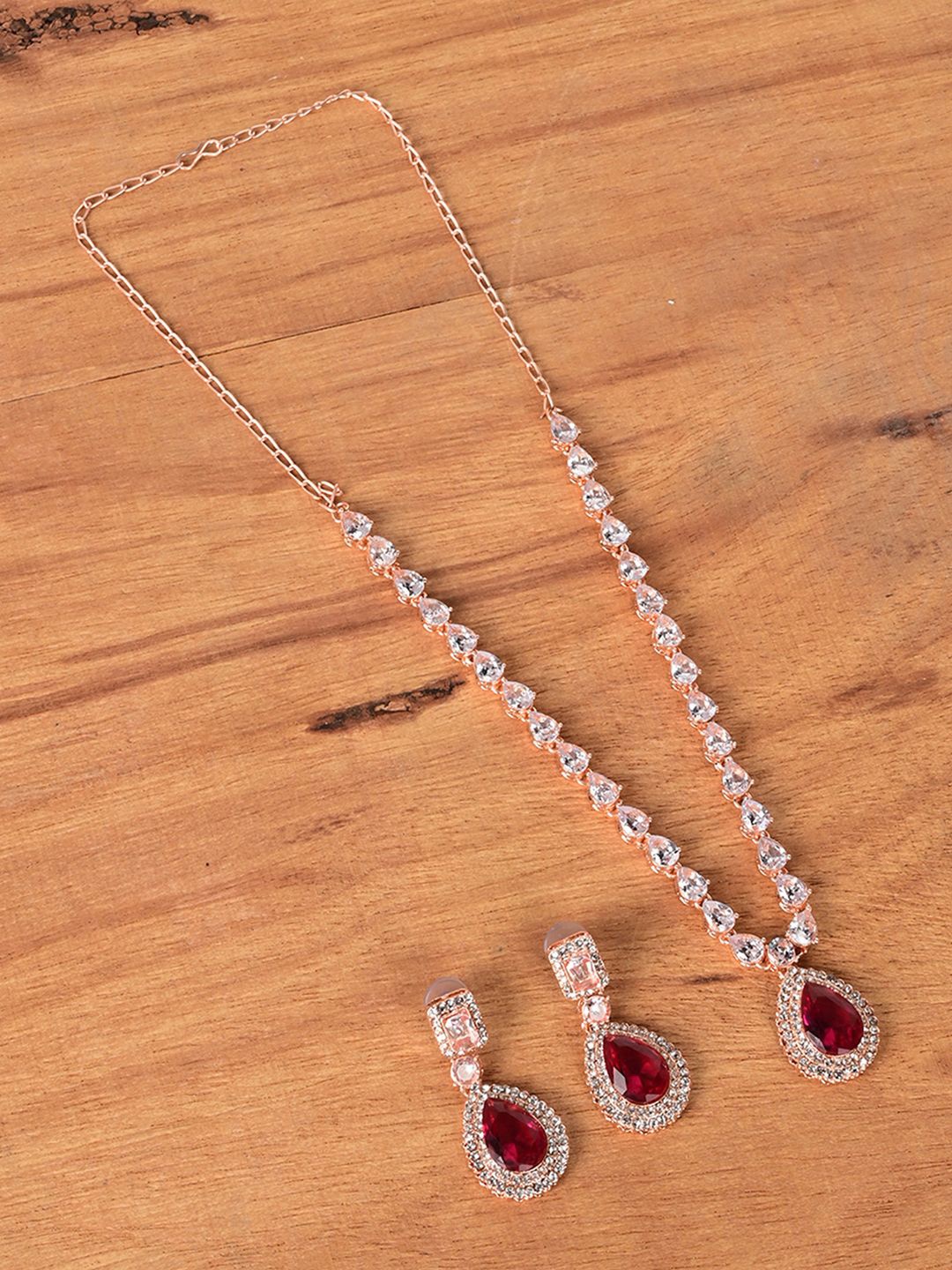 

Keviv Silver-Plated American Diamond Studded Necklace With Earrings
