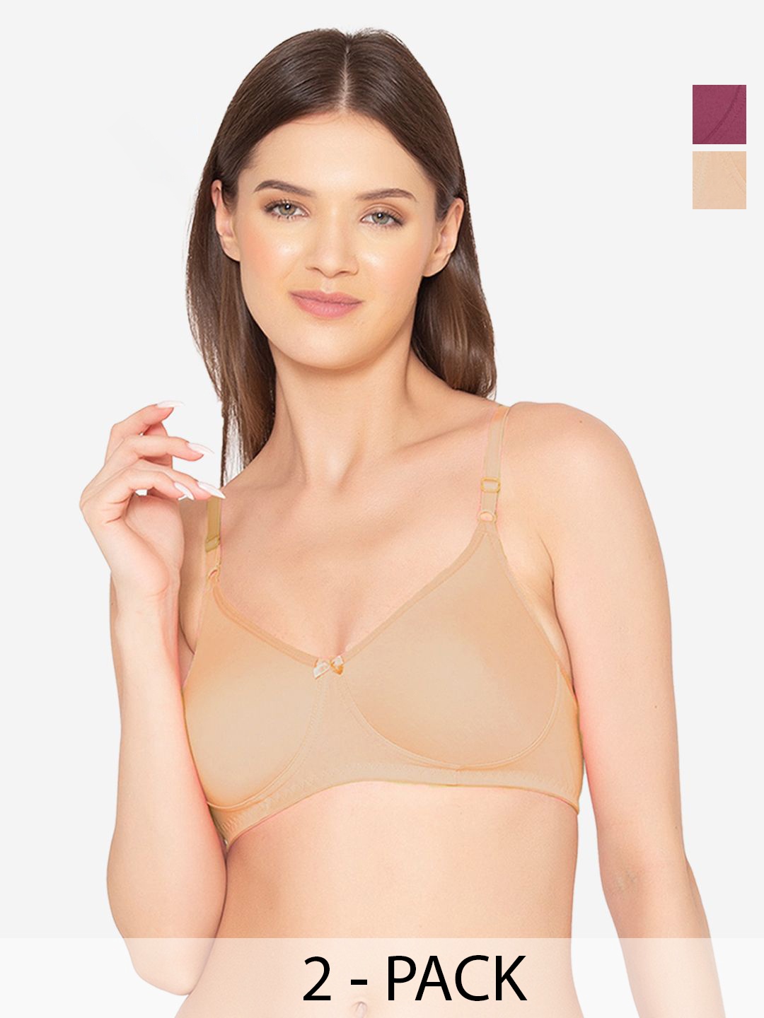 

GROVERSONS Paris Beauty Pack of 2 Women Solid Full Coverage Non-Padded Bra, Beige