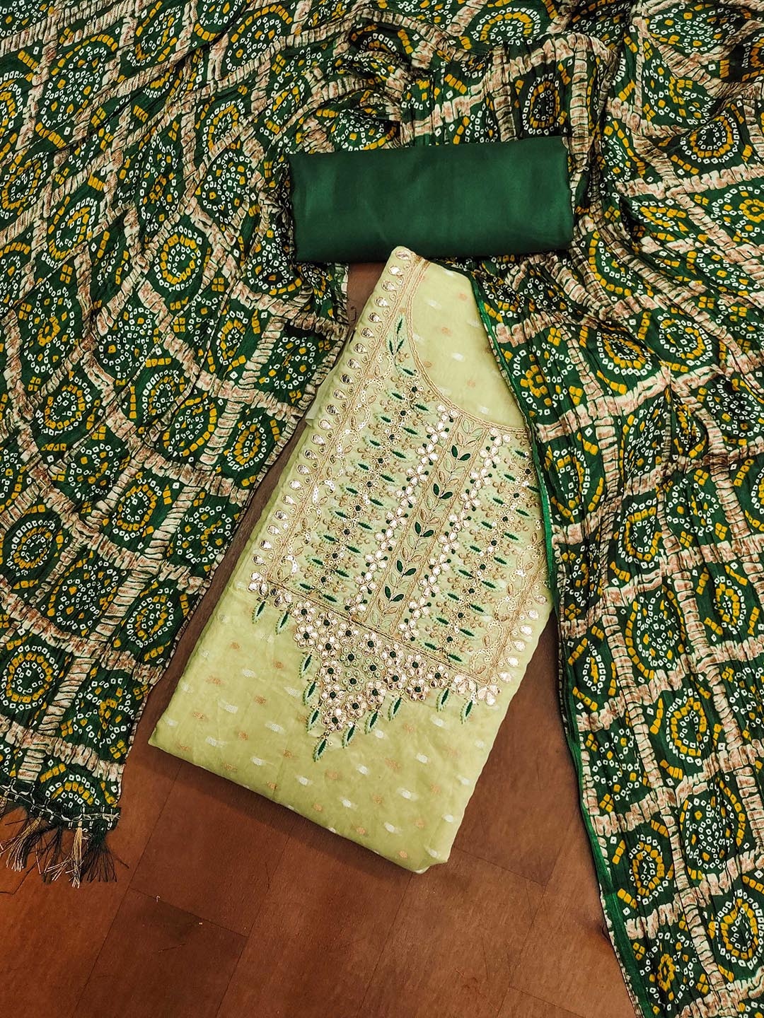 

Ishin Green & Sea Green Woven Design Unstitched Dress Material