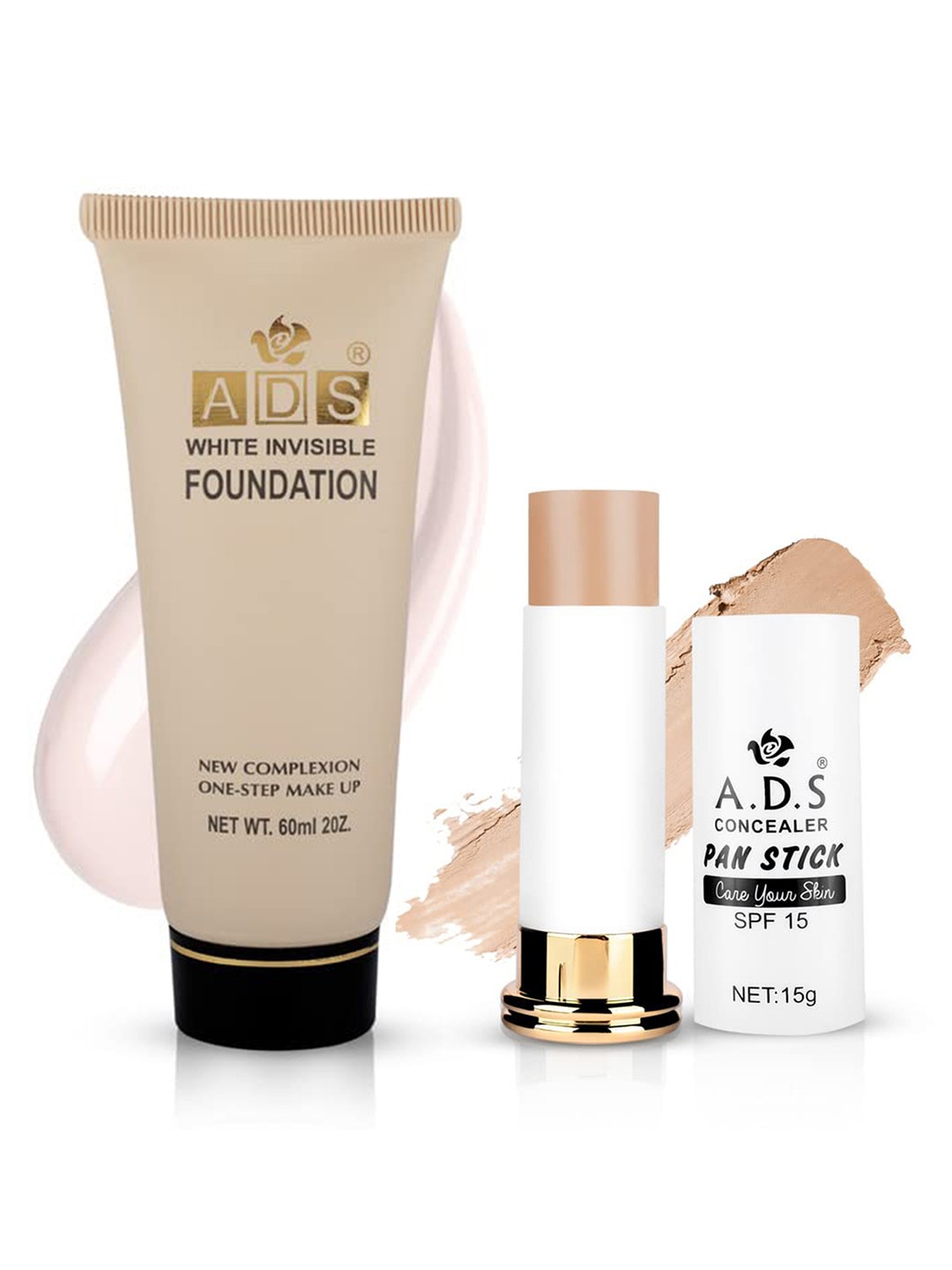 

A.D.S Flawless Finish Foundation & Concealer Stick Combo-60ml + 15g - Shade-03, Nude
