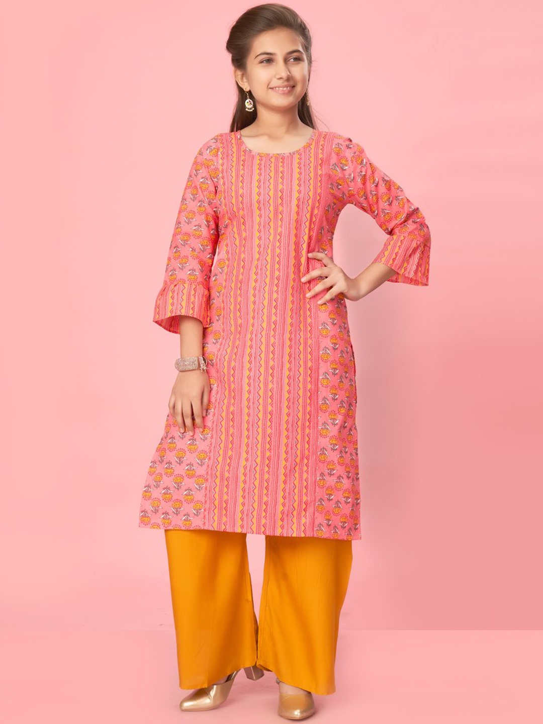 

BAESD Girls Floral Printed Cotton Straight Kurta, Red
