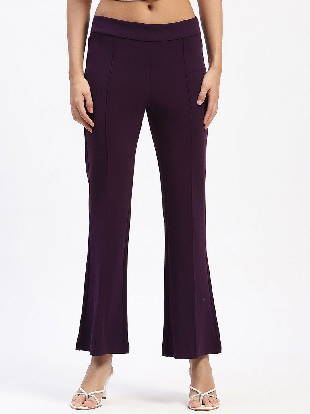 

Madame Women Regular Fit Bootcut Trousers, Purple