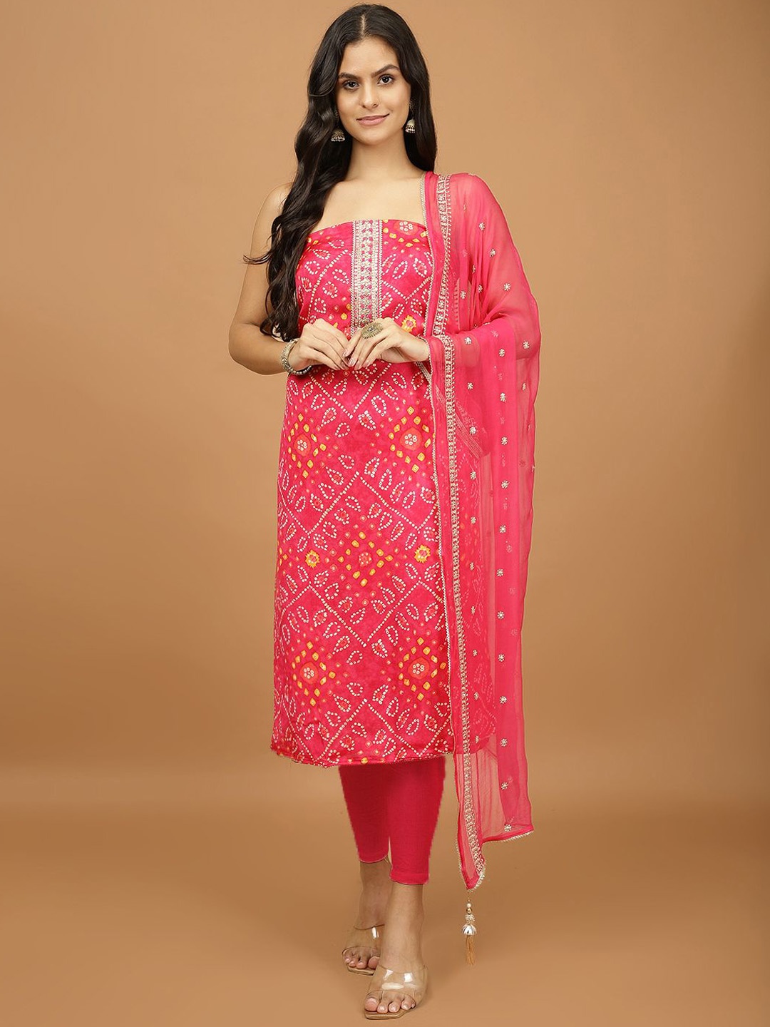 

Meena Bazaar Printed Unstitched Dress Material, Pink