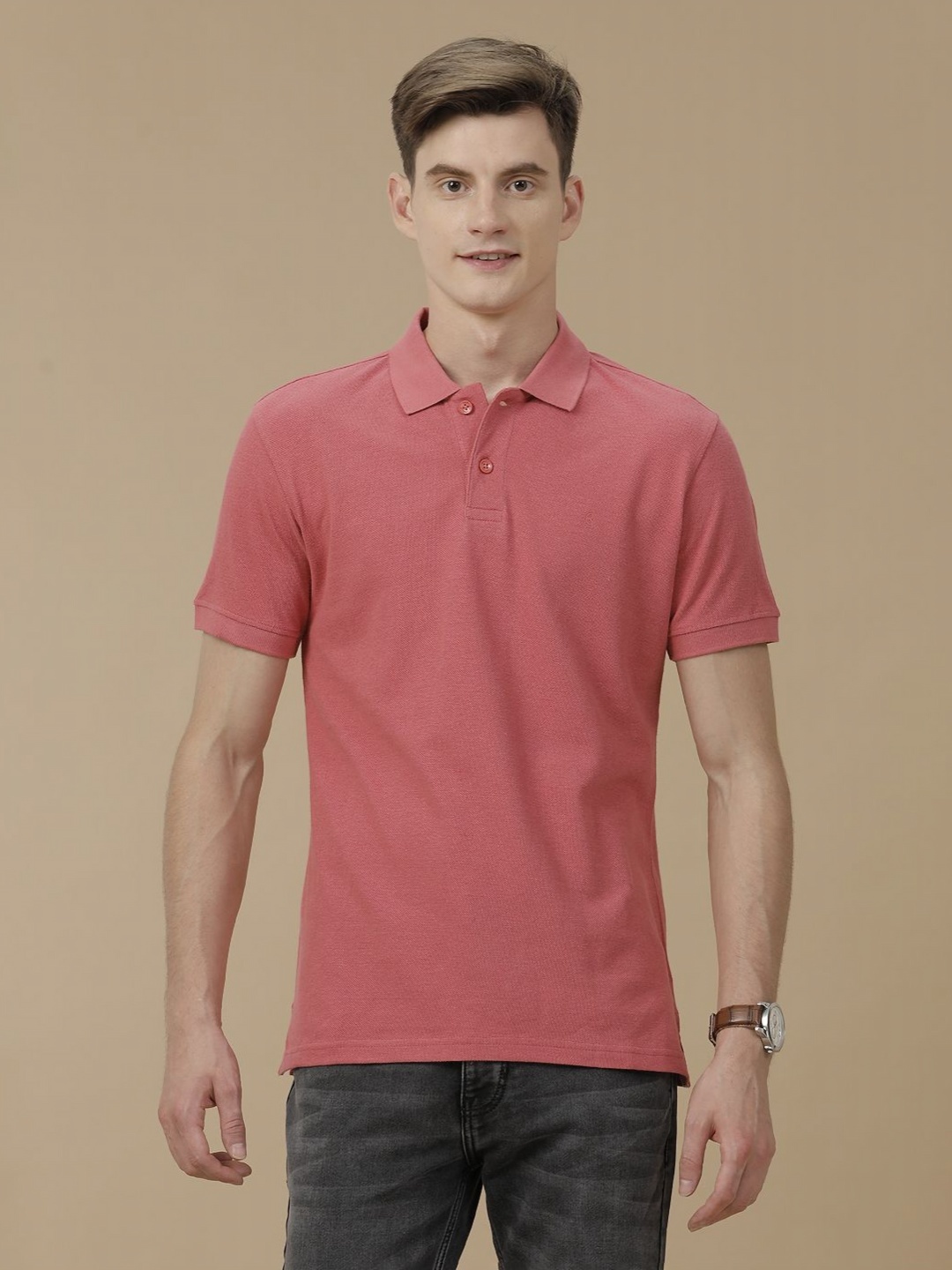 

CAVALLO by Linen Club Men Solid Polo Collar Slim Fit T-shirt, Pink