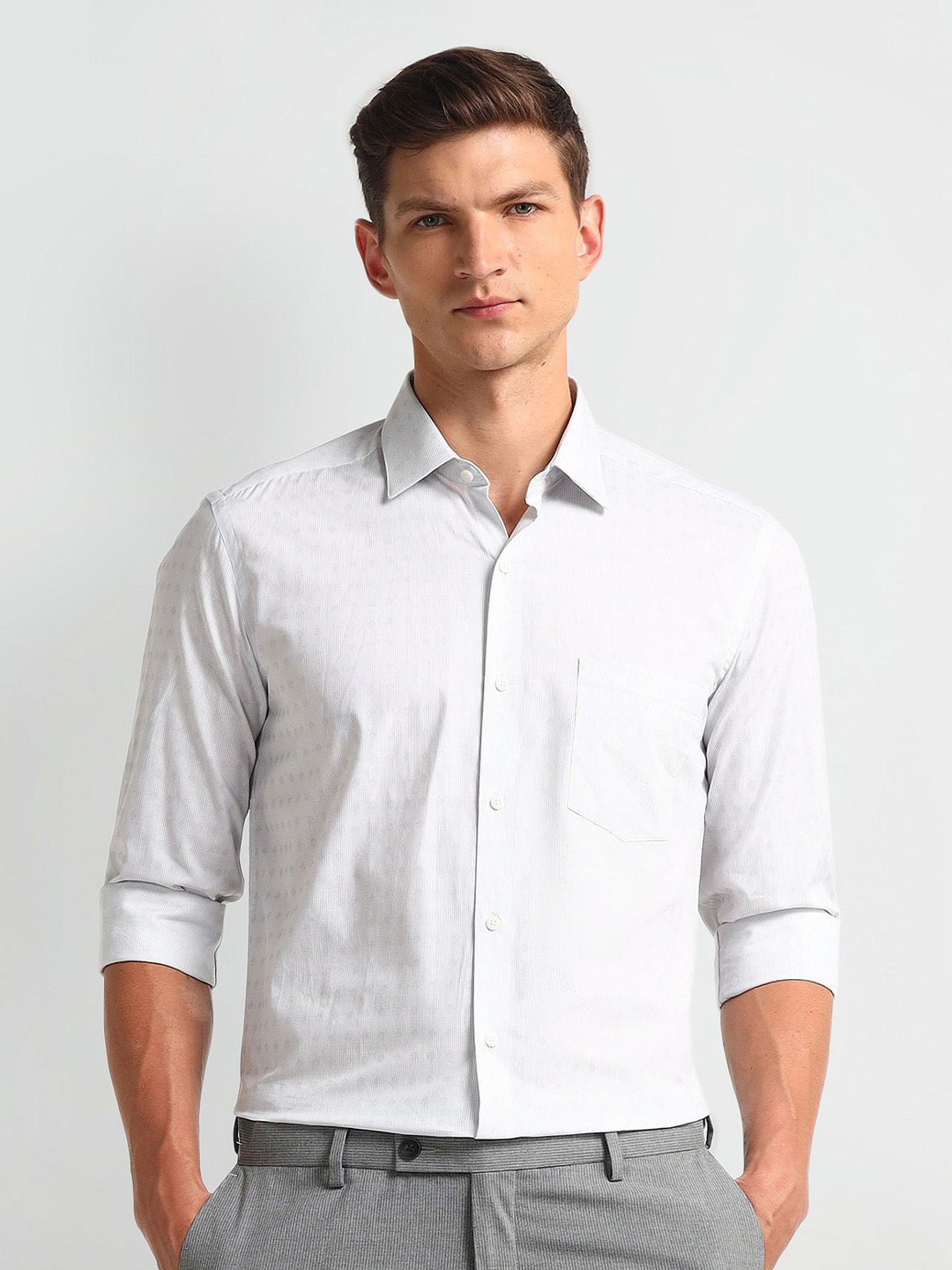 

Arrow Men Modern Spread Collar Micro Checked Cotton Slim Fit Formal Shirt, White
