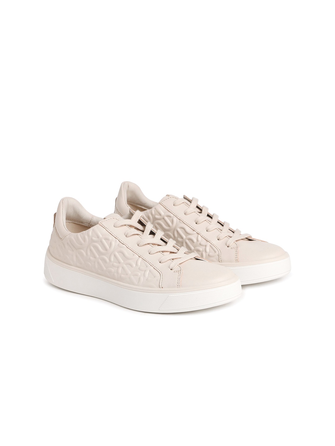 

Ecco Women Street Tray Wave Leather Lace-Up Textured Sneakers, Beige