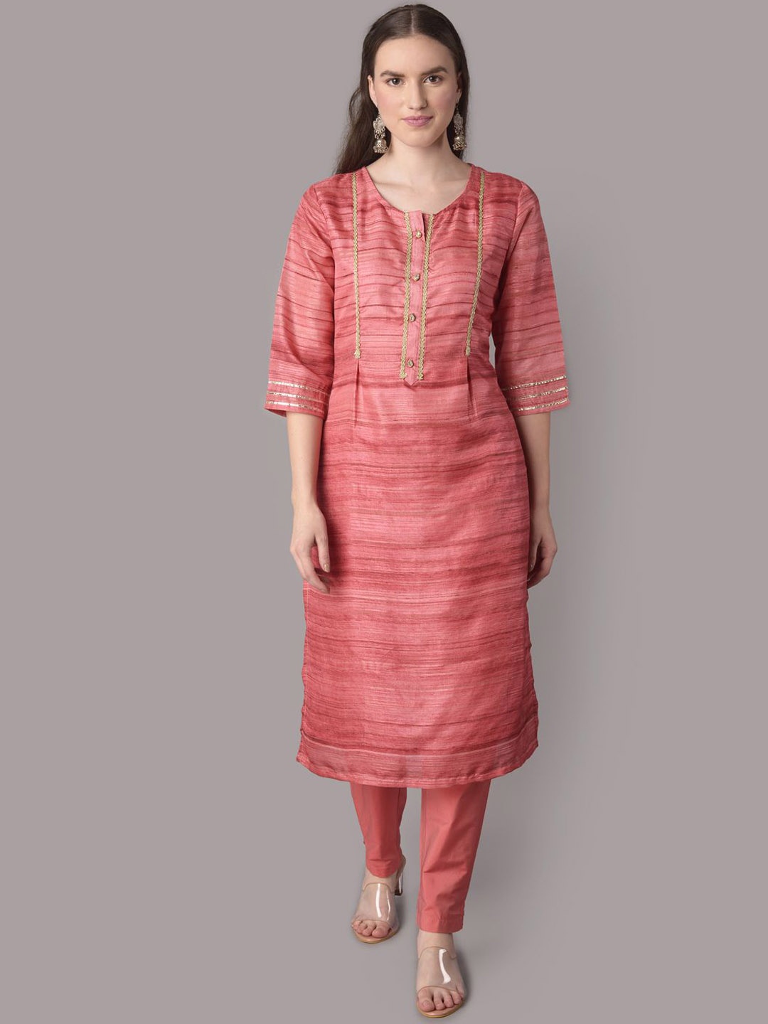 

Shree Embroidered Regular Gotta Patti Straight Kurta with Trousers, Pink