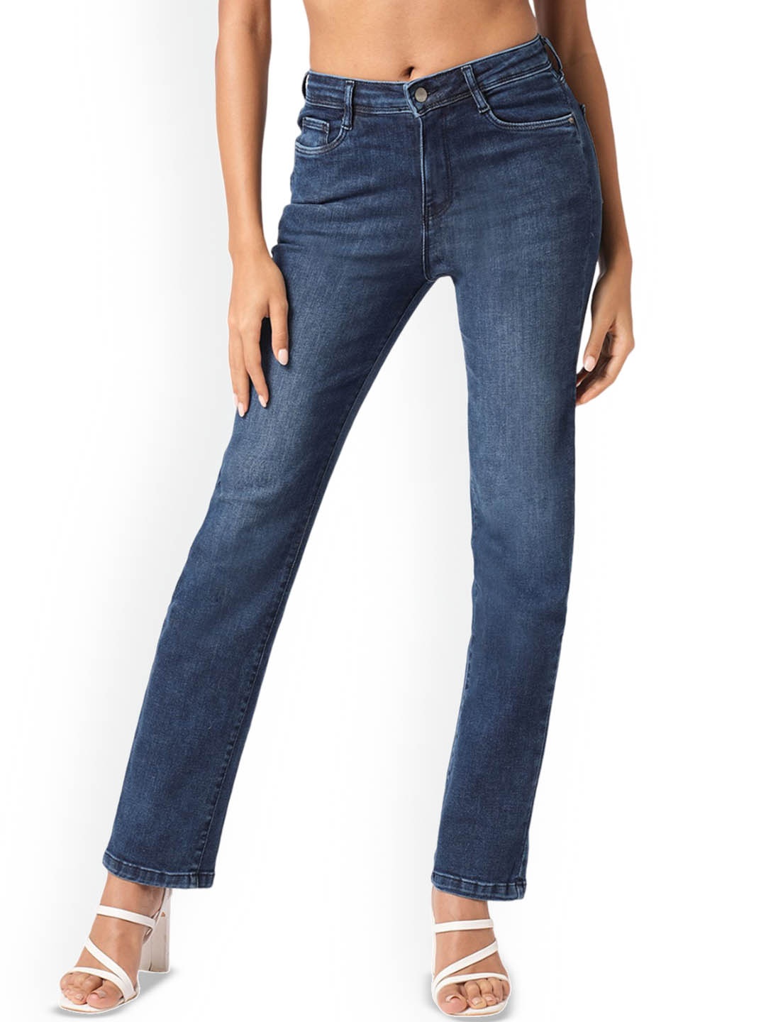 

Kraus Jeans Women Slim Fit High-Rise Light Fade Stretchable Jeans, Blue