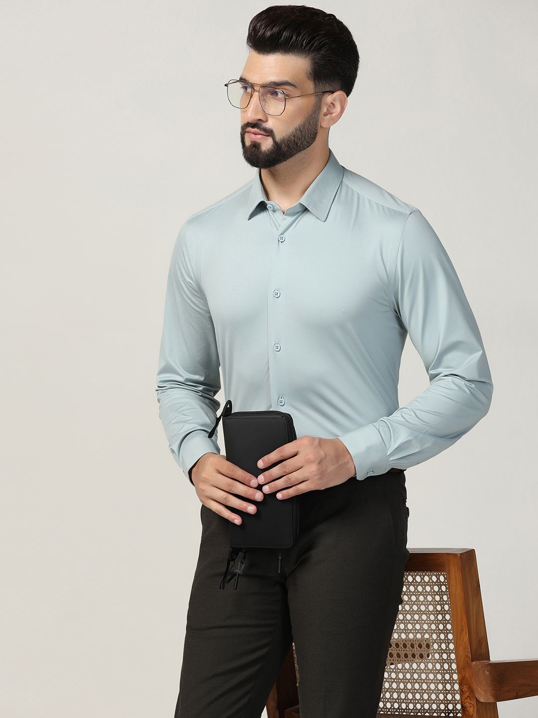 

Blackberrys Men India Spread Collar Solid Slim Fit Casual Shirt, Teal