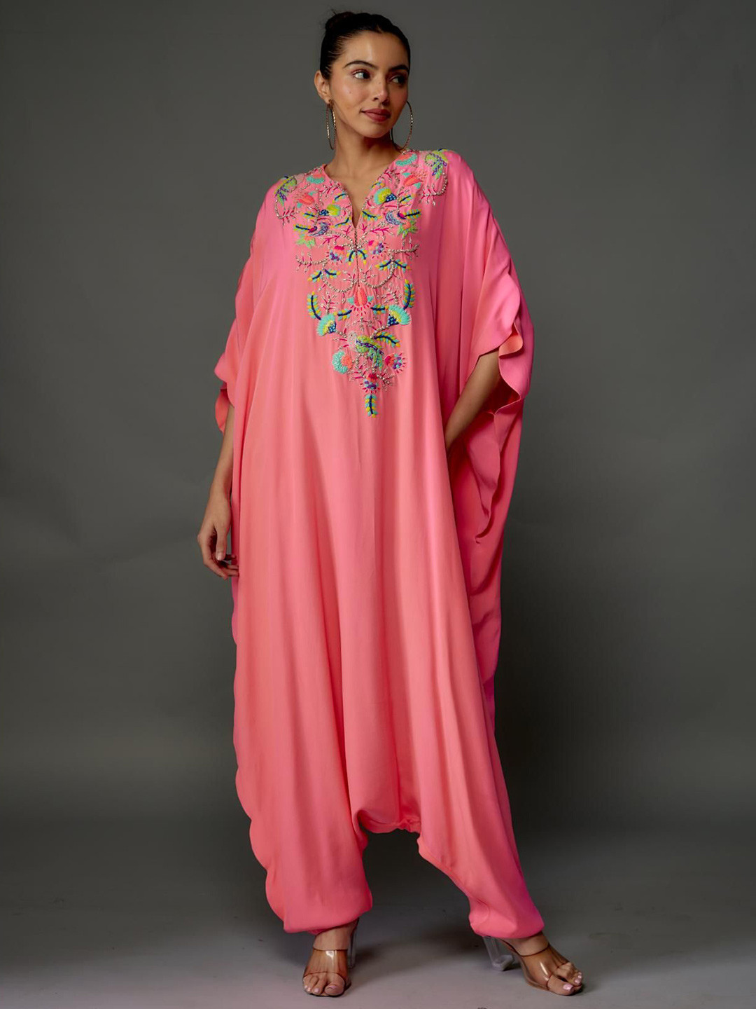 

Payal Singhal Women Basic Crepe Embroidered Scalloped Jumpsuit, Coral