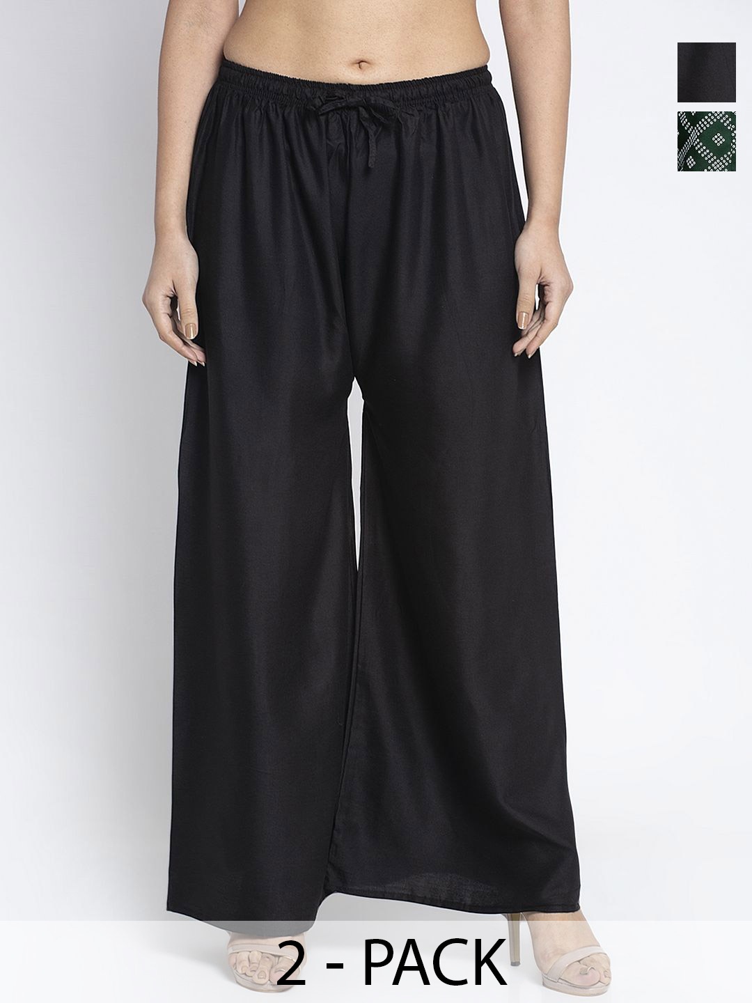 

GRACIT Women Pack of 2 Flared Ethnic Palazzos, Black