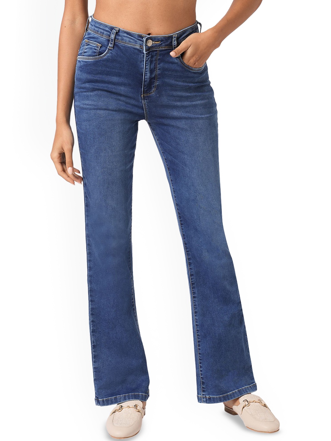 

Kraus Jeans Women Skinny Fit High-Rise Light Fade Stretchable Jeans, Blue