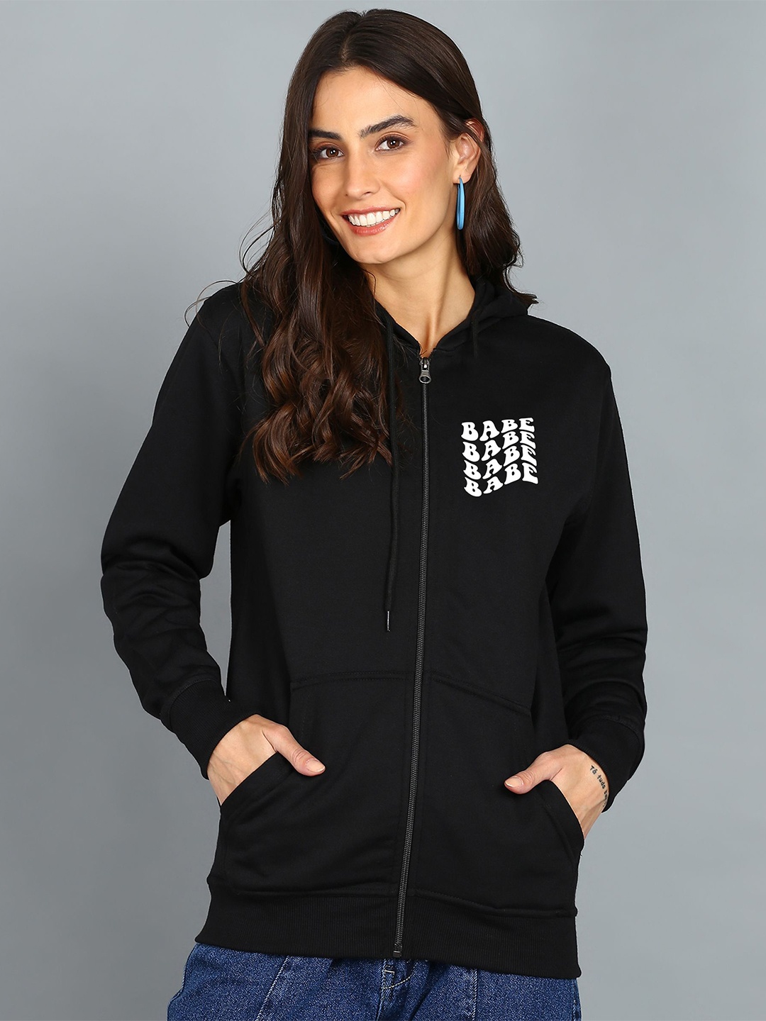

FALTU.CO Women Typography Printed Hooded Ribbed Cotton Sweatshirt, Black