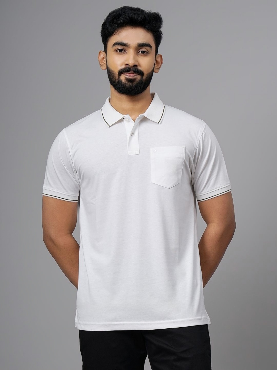 

Greenfibre Men Solid Polo Collar Cotton Slim Fit T-shirt, White