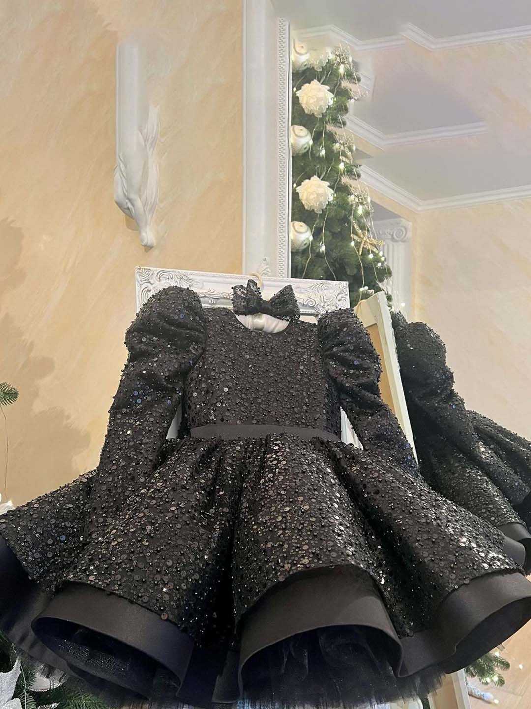 

First Little Smile Embroidered Girls Net Balloon Dress, Black