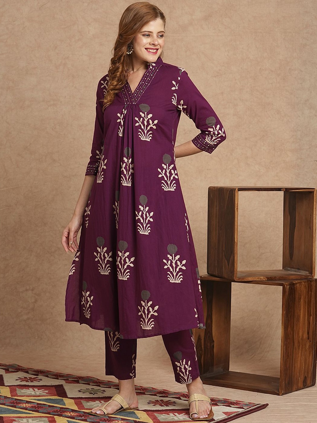 

FASHOR Printed Tunic with Trousers, Purple