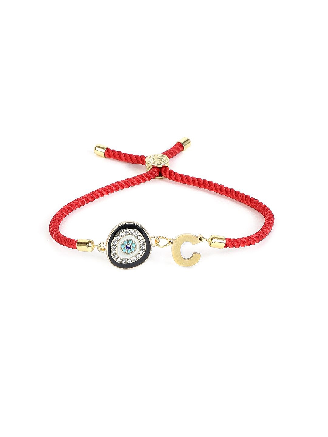 

EL REGALO Evil Eye Artificial Stones and Beads Charm Studded Bracelet, Red