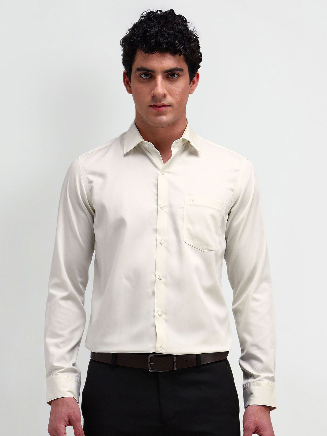 

Arrow Men Modern Spread Collar Solid Cotton Slim Fit Formal Shirt, Khaki