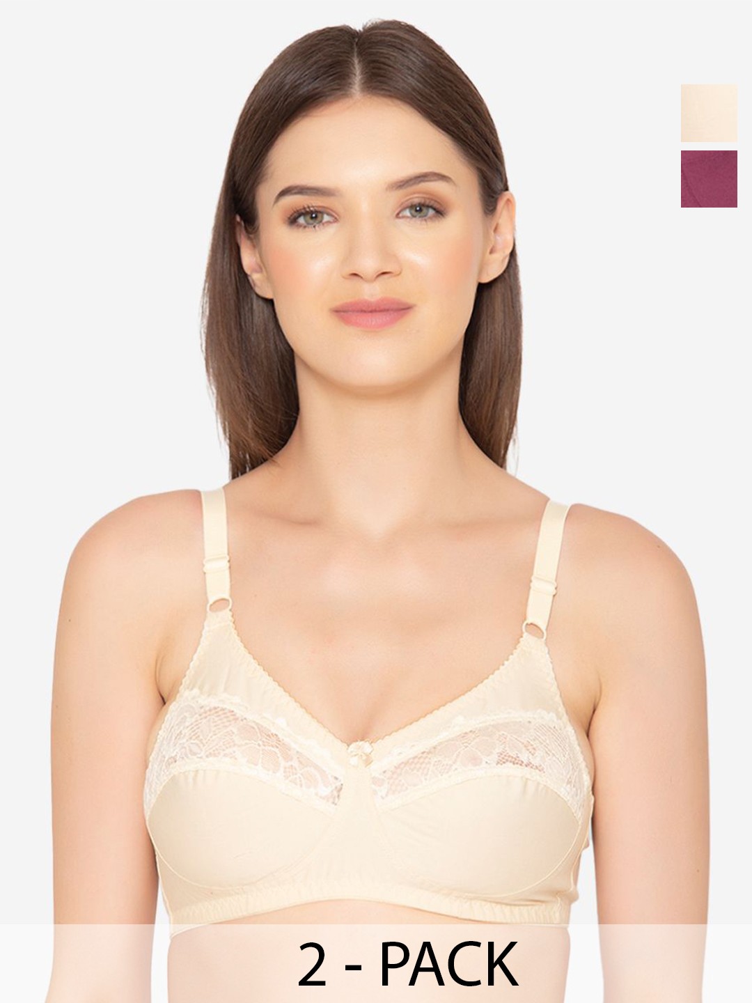 

GROVERSONS Paris Beauty Pack of 2 Women Full Coverage Non-Padded Bra, Beige