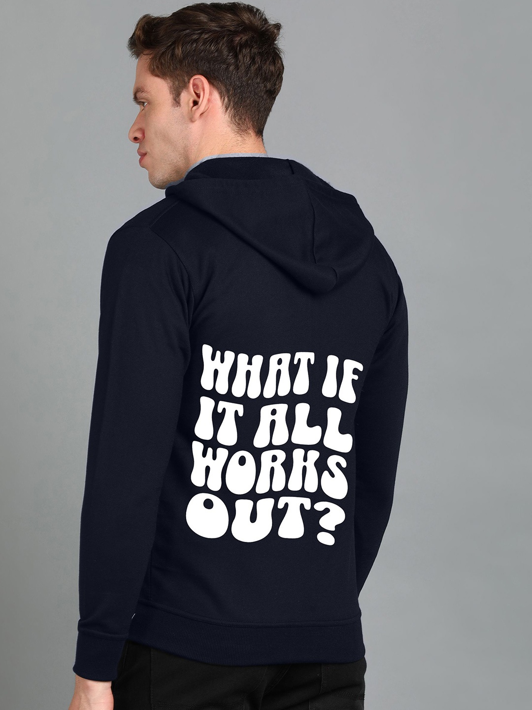 

FALTU.CO Men Printed Zip Detail Hooded Cotton Sweatshirt, Navy blue