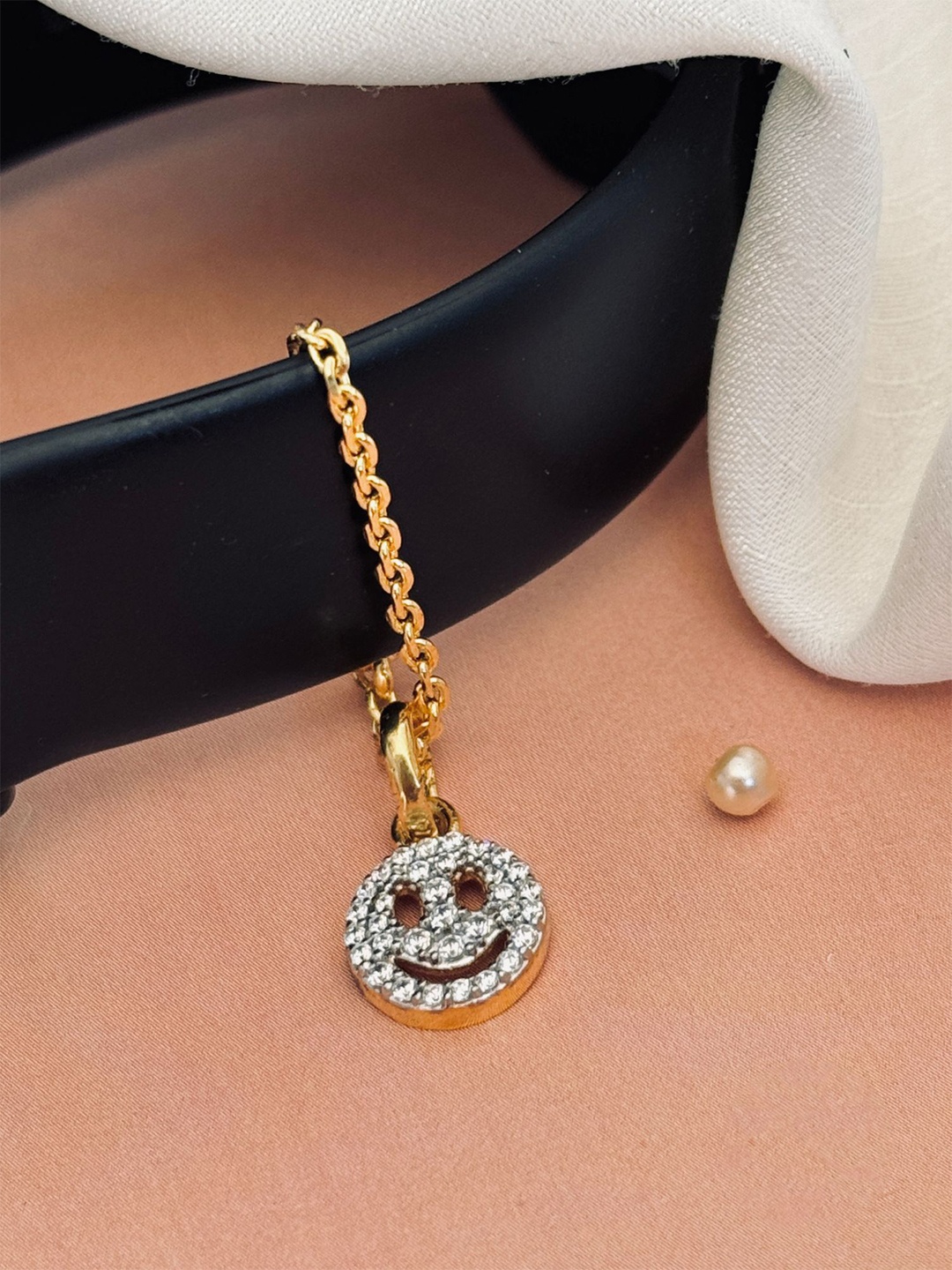 

ABDESIGNS 925 Sterling Silver Stone Studded Smiley Face Watch Charm, Gold