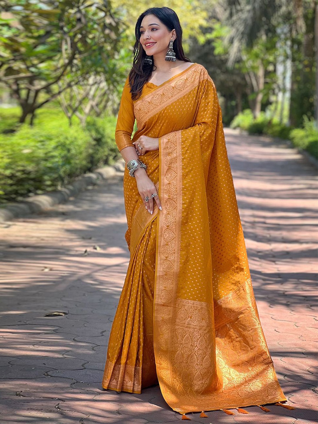 

Mitera Woven Design Zari Banarasi Saree, Mustard