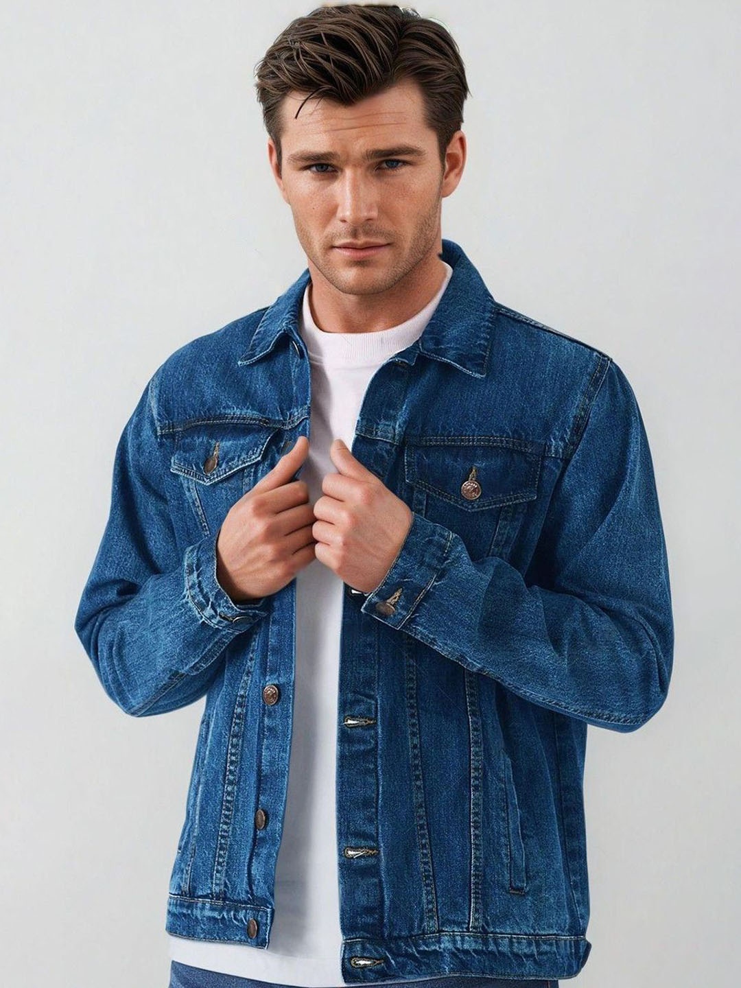 

Kotty Men Solid Denim Jacket, Blue