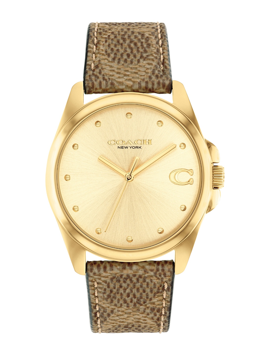 

Coach Women Greyson Dial & Leather Textured Straps Analogue Watch 14504111, Gold