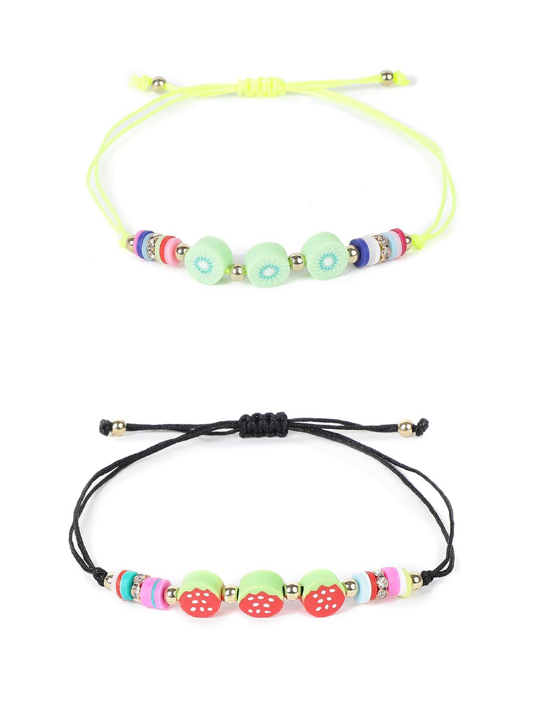 

EL REGALO Kids Set of 2 Artificial Stones and Beads Charm Bracelet, Black