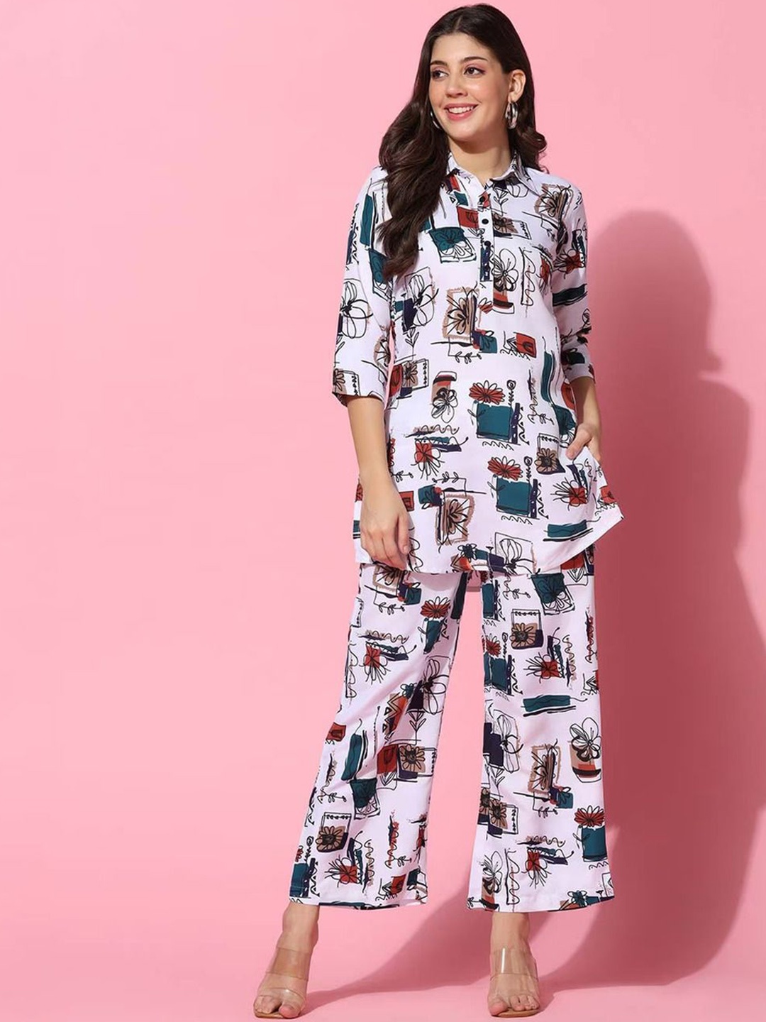 

NIJANAND TEXTILE Women Printed Pure Cotton Kurti with Trousers, White
