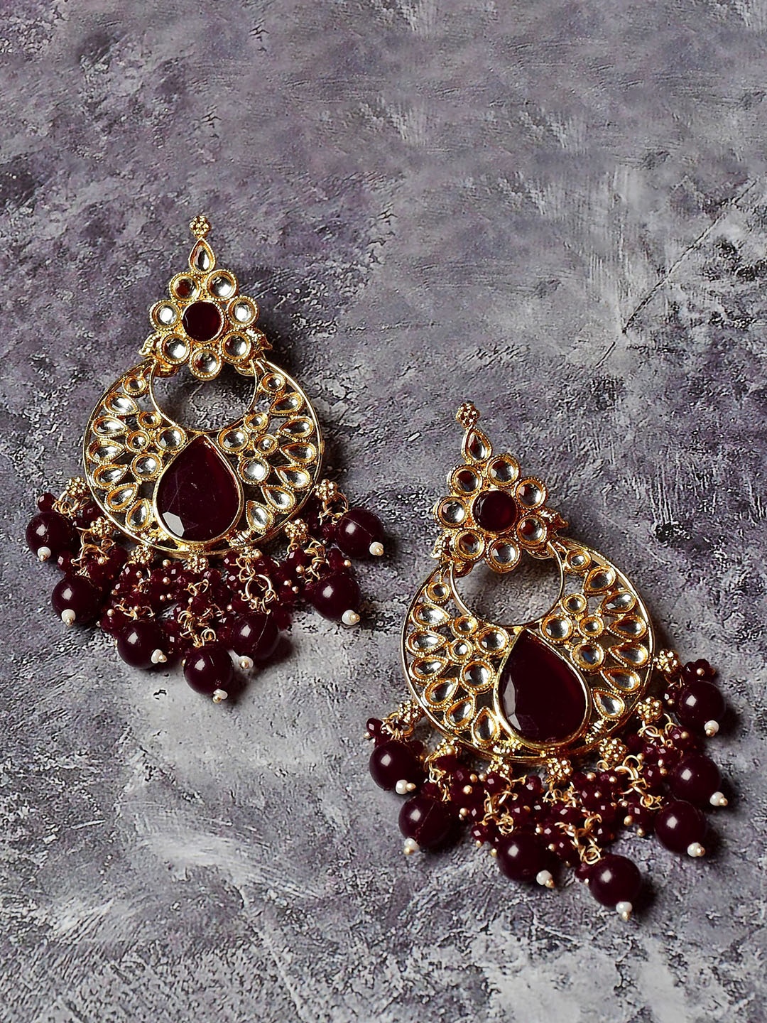 

GRLIE Kundan Studded & Beaded Crescent Shaped Chandbalis, Gold