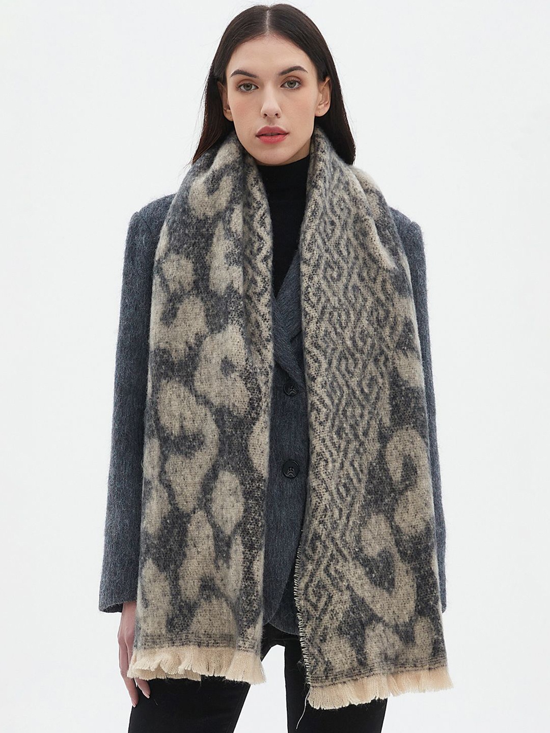 

JC Collection Women Printed Scarf, Grey
