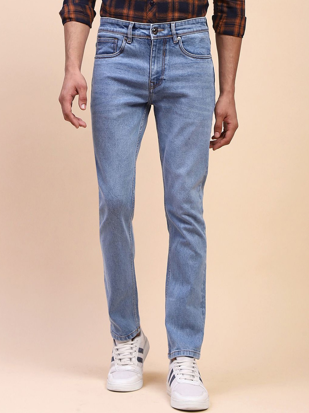 

CAMLA Men Slim Fit Low Distress Light Fade Jeans, Blue