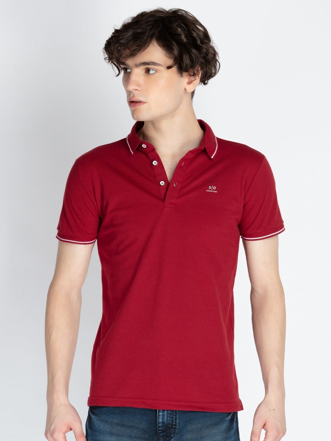 

Status Quo Men Solid Polo Collar Cotton T-shirt, Maroon