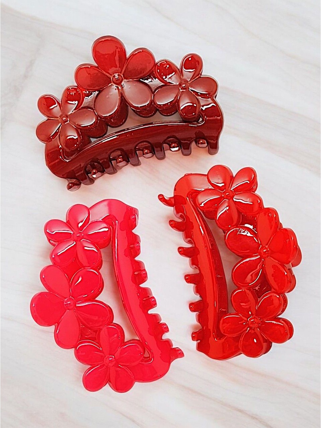 

9blings Women Set of 3 Claw Clips, Red