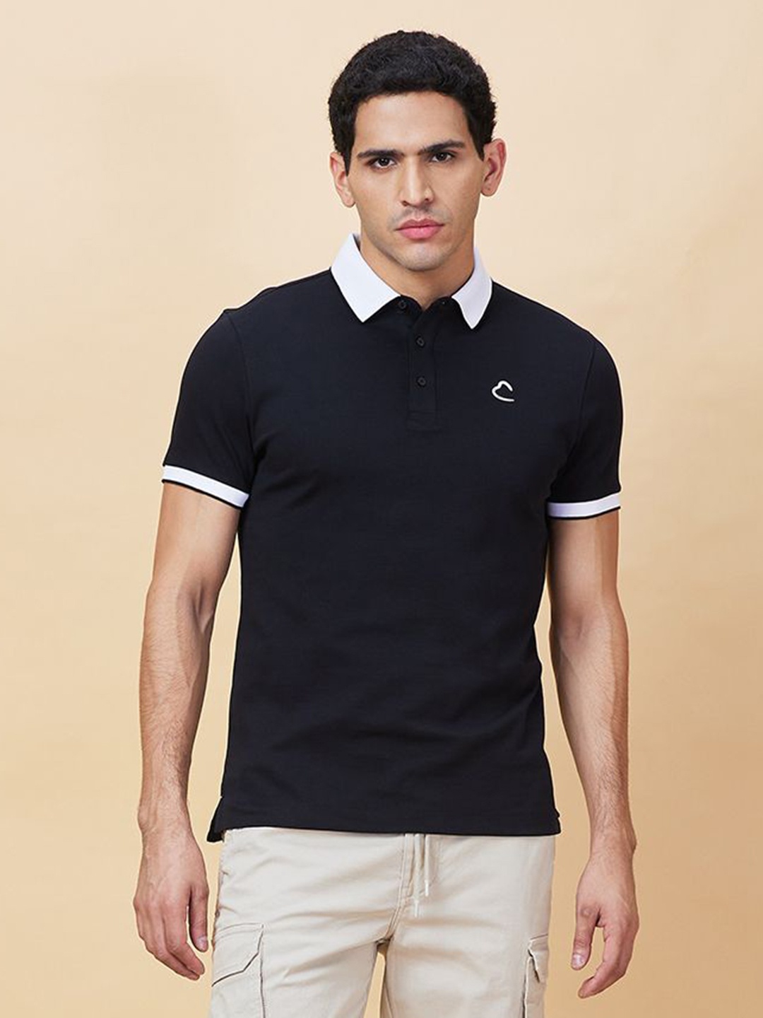 

Being Human Men Solid Polo Collar Cotton T-shirt, Black