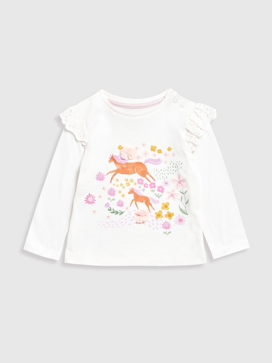 

mothercare Girls Floral Printed Round Neck Cotton T-shirt, White