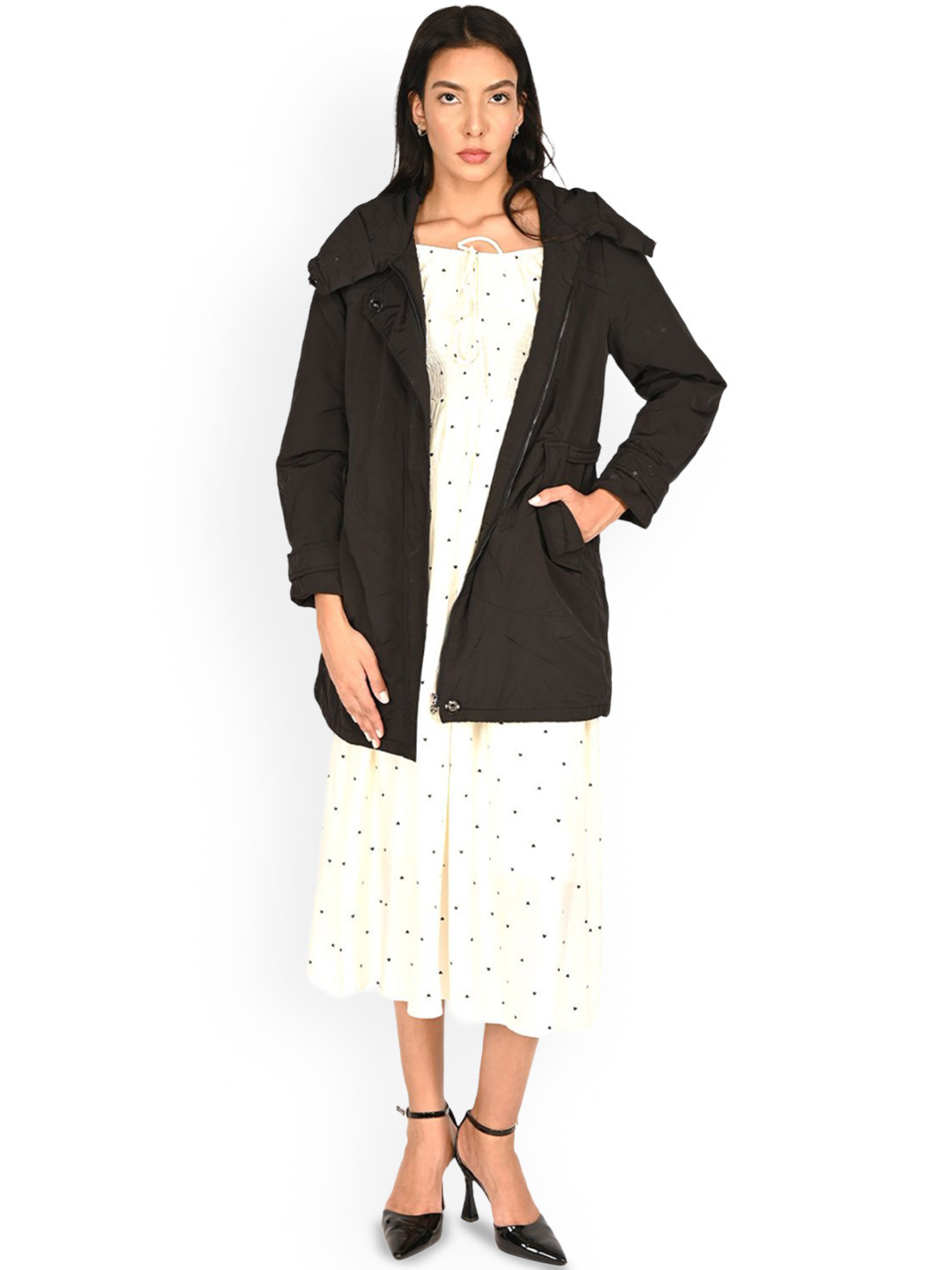 

ODETTE Women Longline Parka Jacket, Black