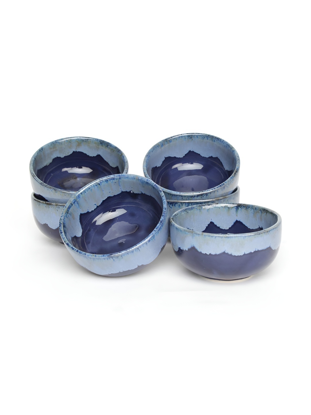 

AMALAFIEE CERAMICS Blue 6 Pieces Printed Ceramic Microwave Safe Matte Serving Bowls
