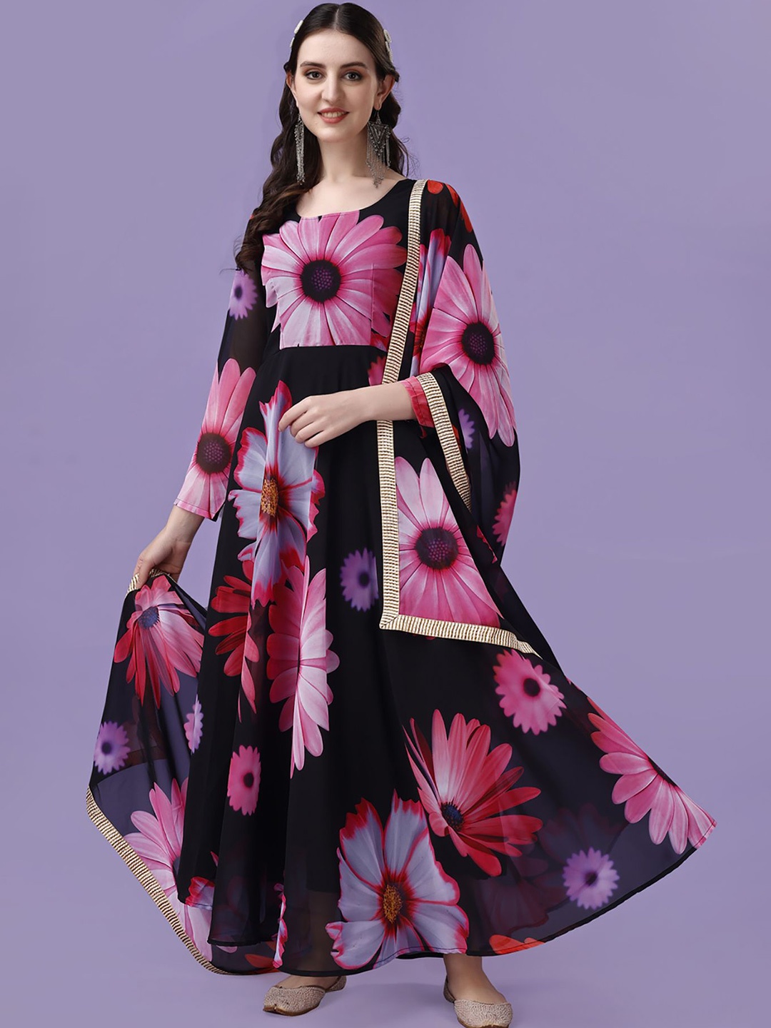 

BAESD Floral Printed Georgette Maxi Dress, Black