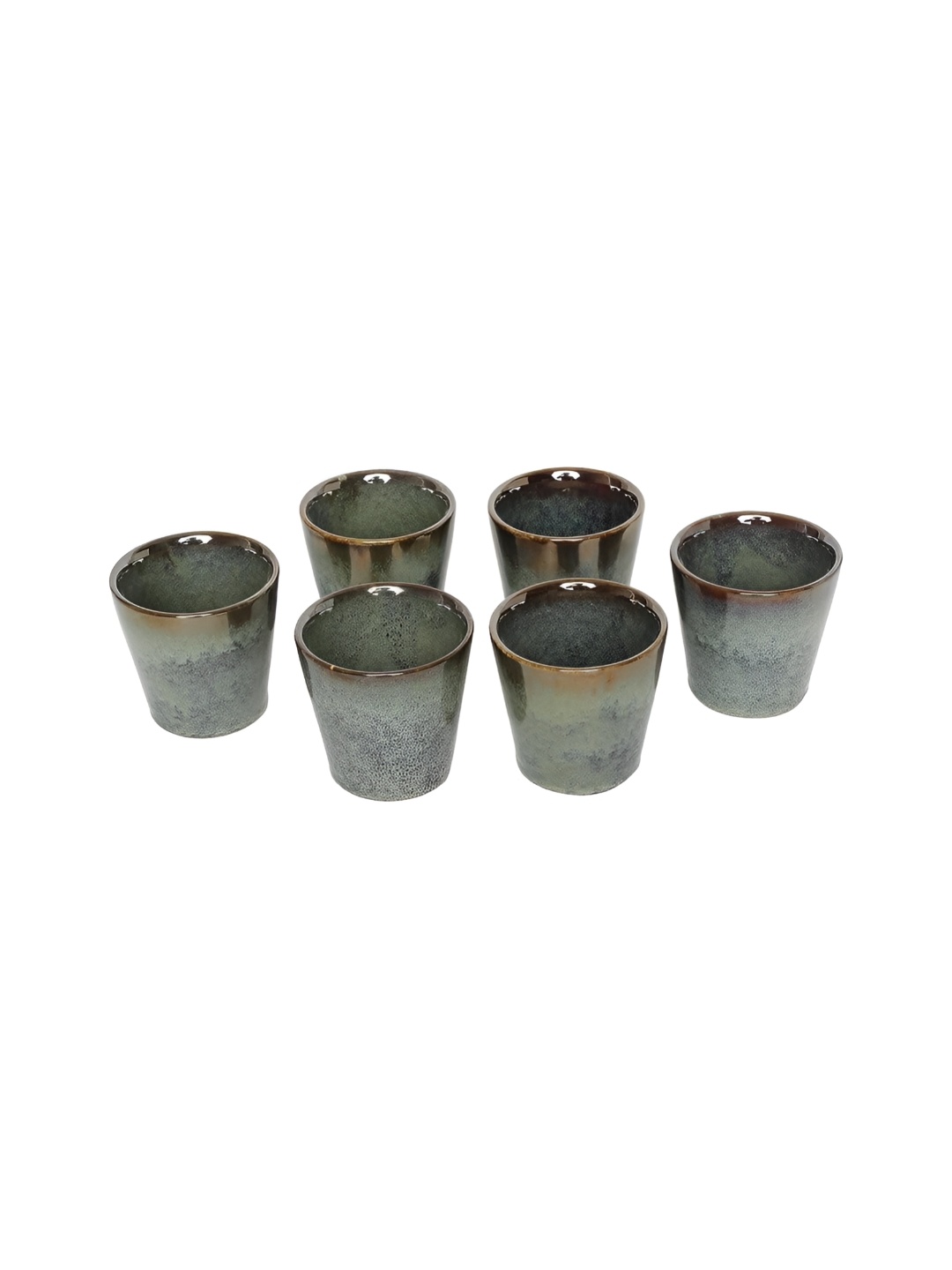 

AMALAFIEE CERAMICS Green & Gold-Toned 6 Pieces Textured Glossy Cups